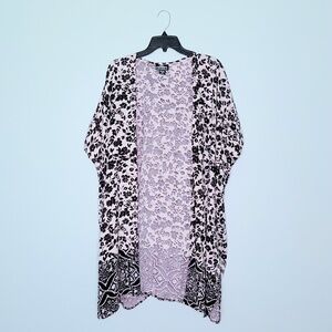 Angie Cream & Black Floral Open Front Kimono Cardigan